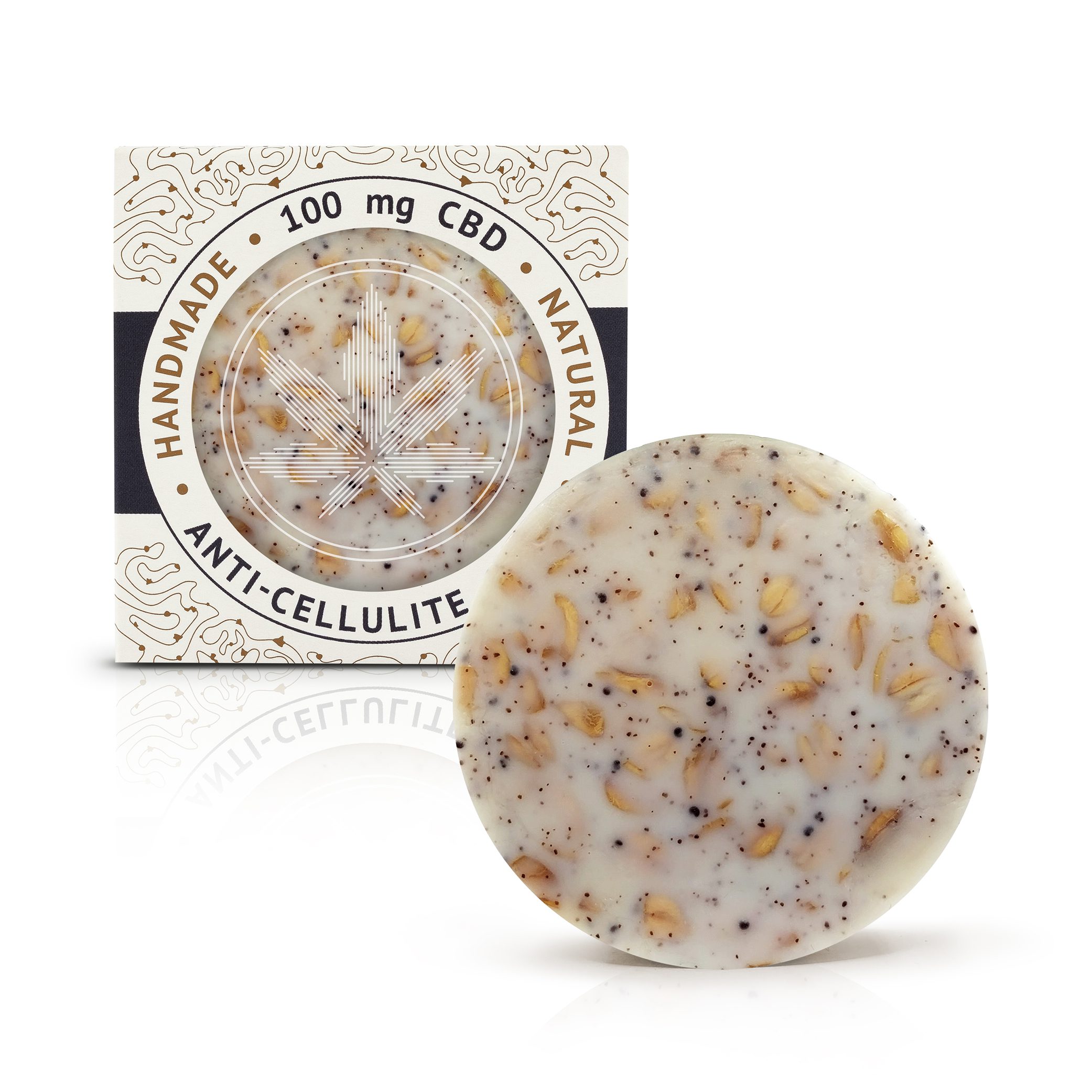 Exfoliating CBD soap by Cannaline, handmade bar with oat flakes and poppy seeds