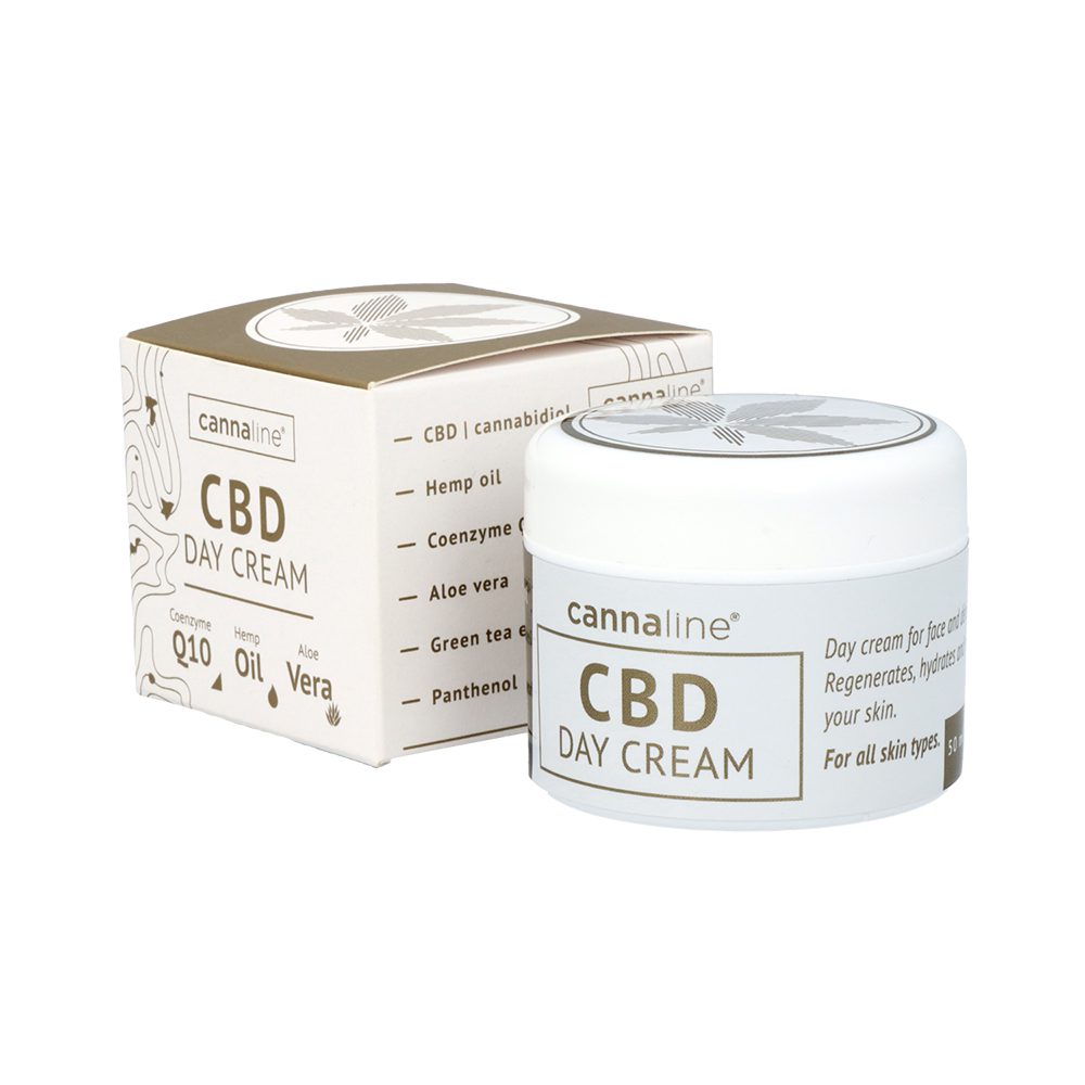 Cannaline CBD Day Cream 50ml, lightweight daily moisturizer with hemp oil and Coenzyme Q10