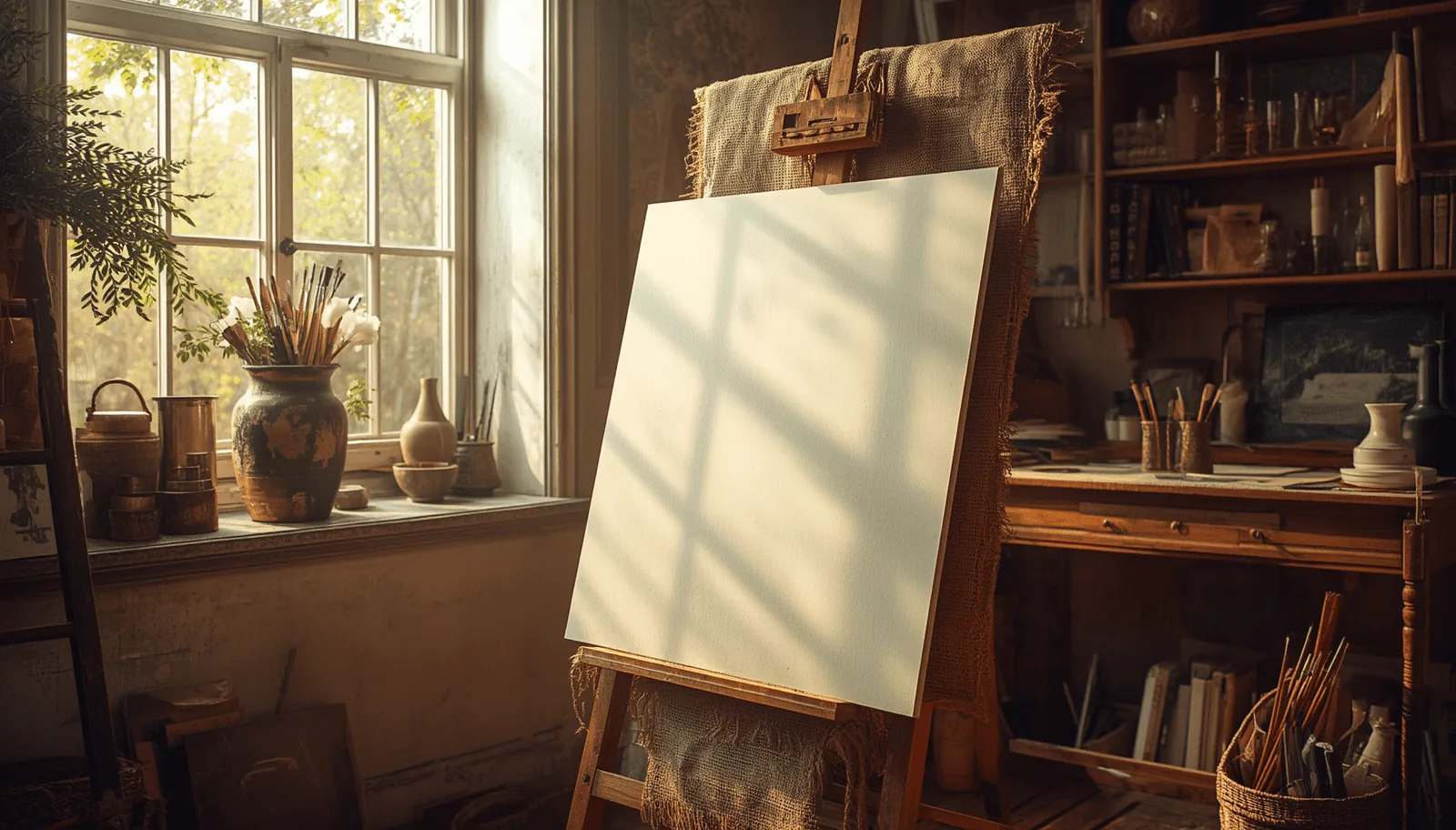 Artist studio and canvas