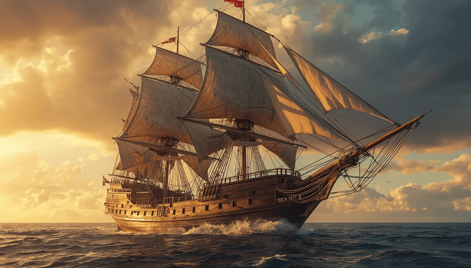 Tall ship under full sail