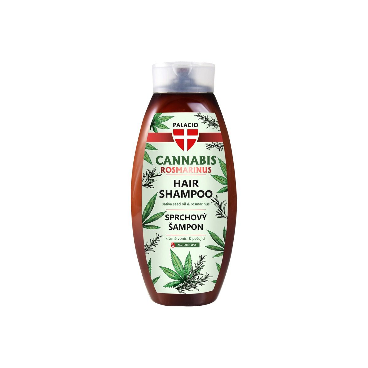 Šampon Palacio Cannabis Rosmarinus s rozmarýnem, hnědá lahev 500 ml